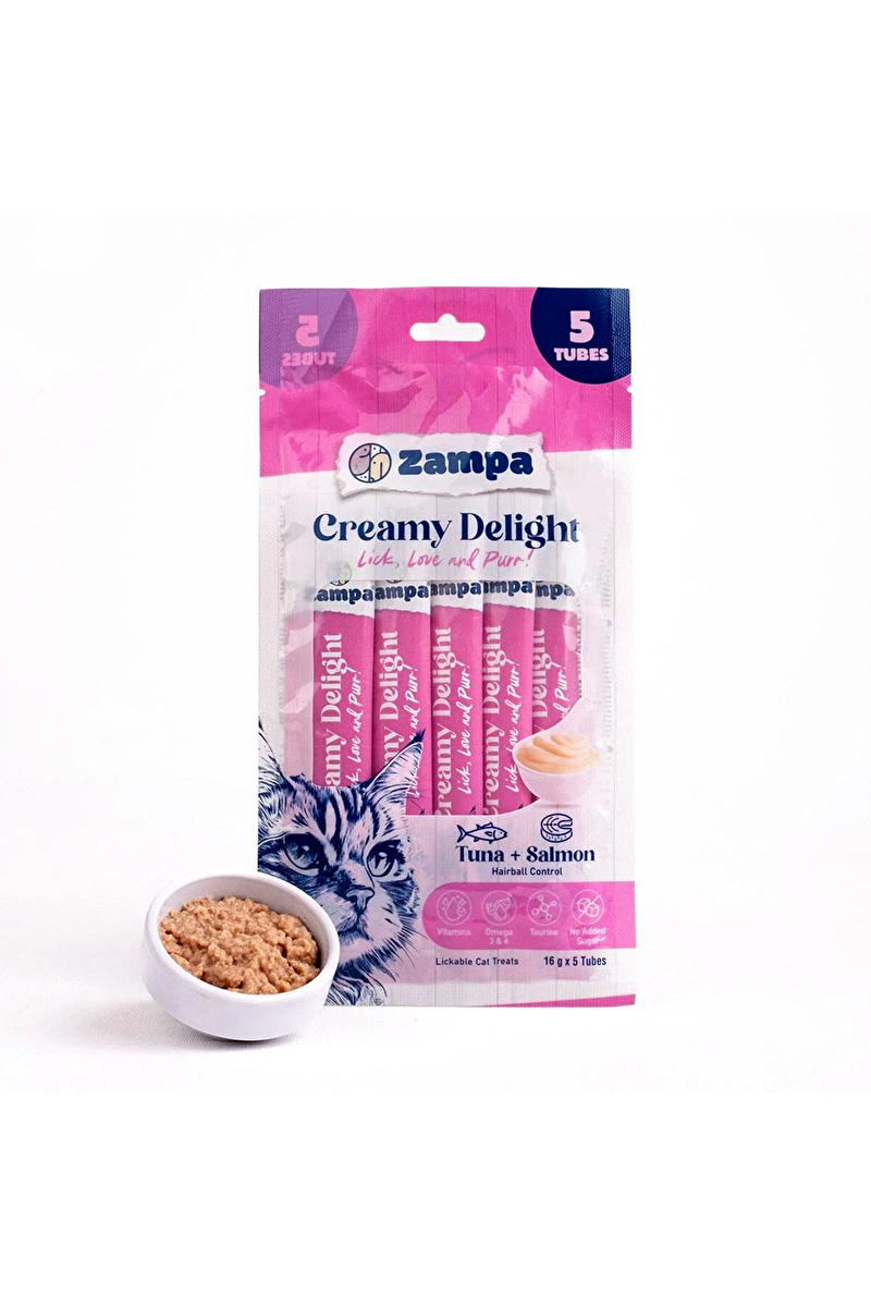 Zampa Creamy Delight Ton Balıklı & Somonlu Kedi Krema Ödül Maması - 16g x 5
