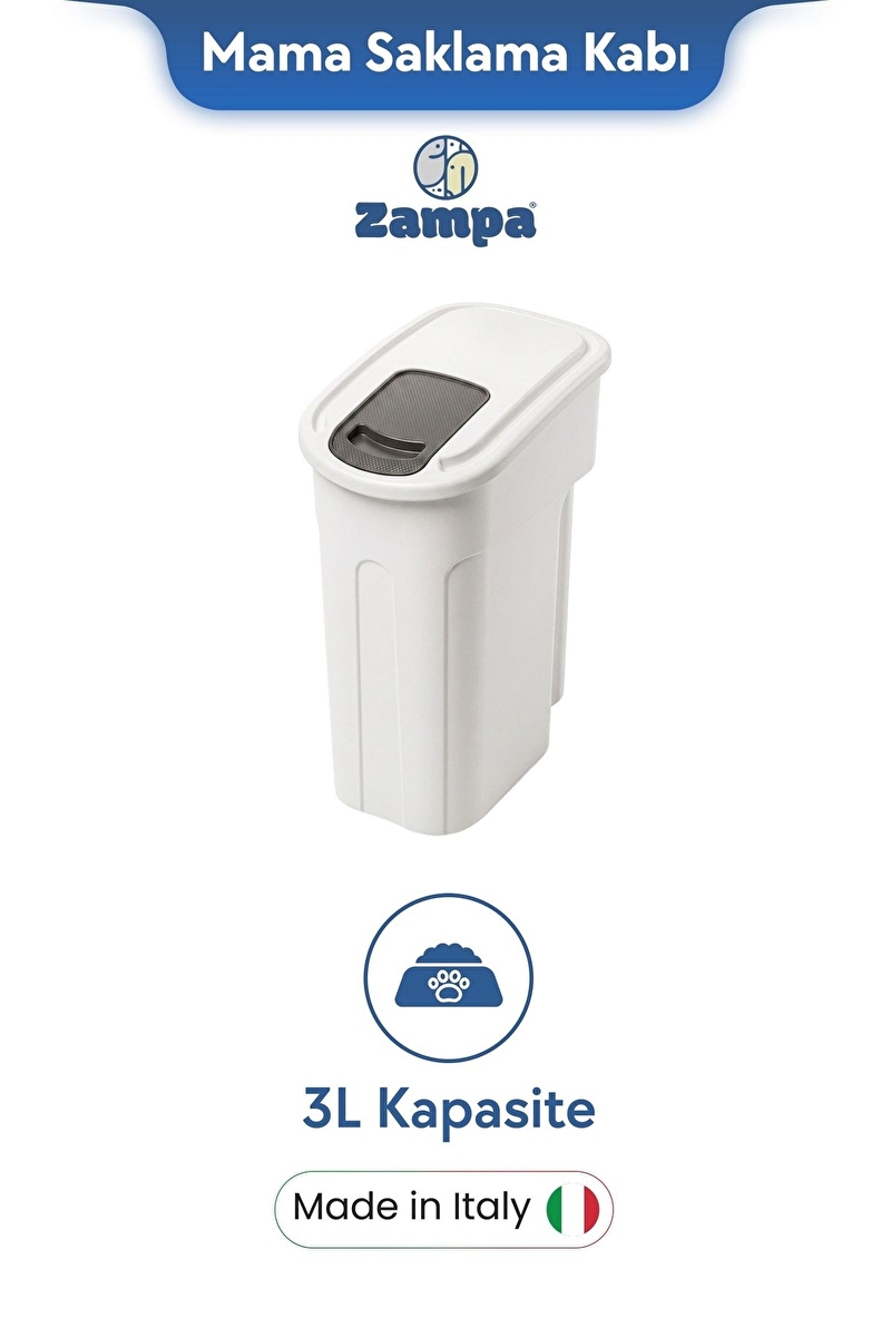 Zampa Plus Oto XS Beyaz Mama Saklama Kabı (3L)