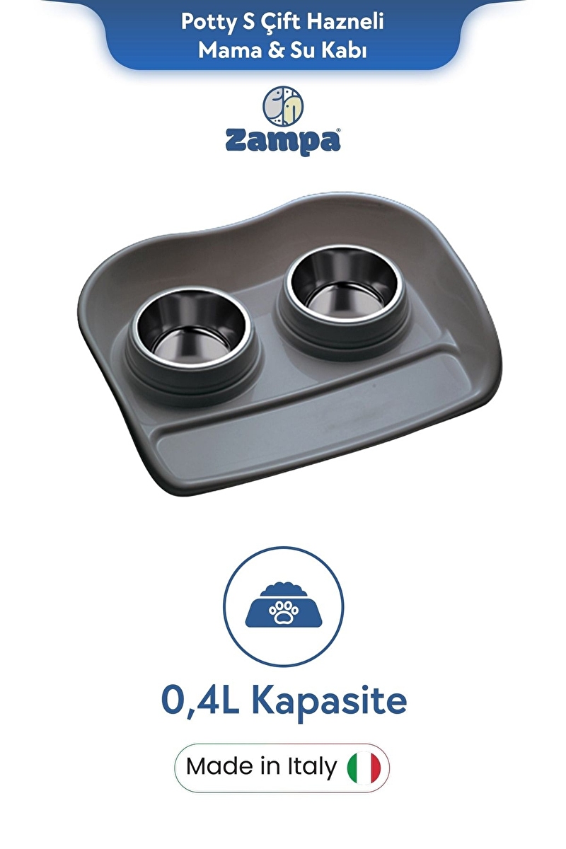 Zampa Plus Potty S Çift Hazneli Mama & Su Kabı 0,4 l