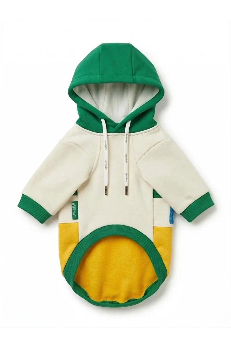 United Colors of Benetton Kapüşonlu Sweatshirt Sarı-Yeşil M