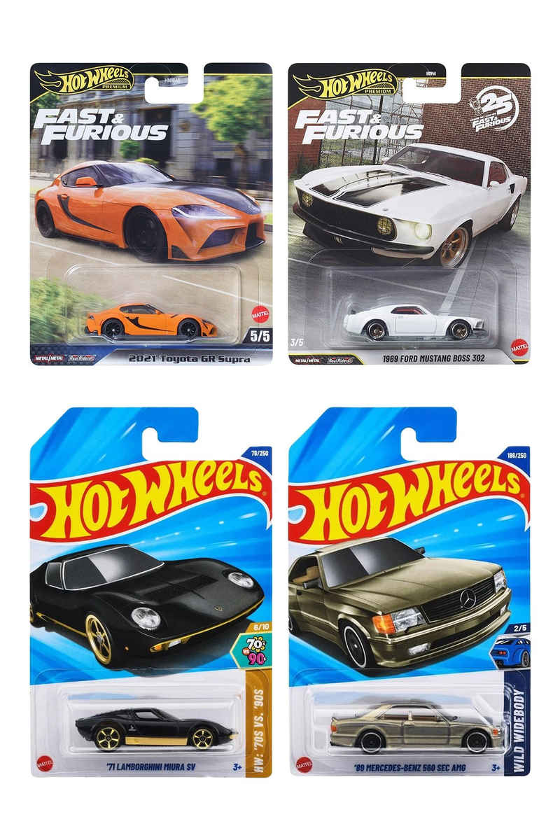 Hot Wheels Premium 2'li Set+Uzun Kart 2'li Set Mercedes-Benz 560 Sec+Uzun Kart Lamborghini Muira P400