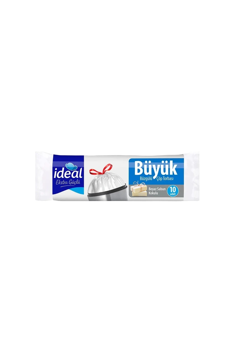 İdeal Çöp Torbası Büzgülü Büyük Boy Beyaz Sabun 10'lu 65x67