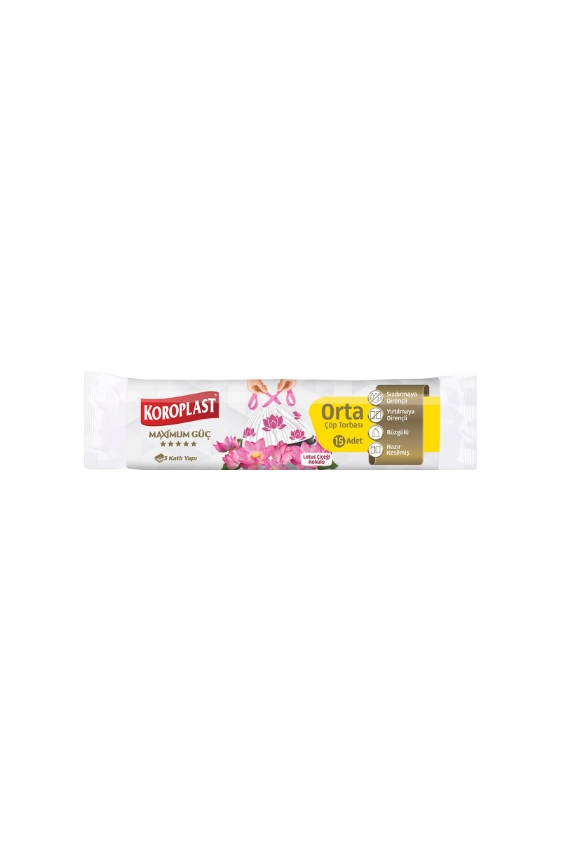 Koroplast Lotus Çiçeği Büzgülü Orta Çöp Torbası 15'li