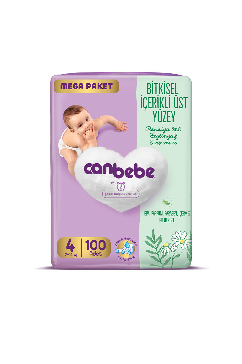 Canbebe Mega Paket Bebek Bezi 100'lü 4 Numara