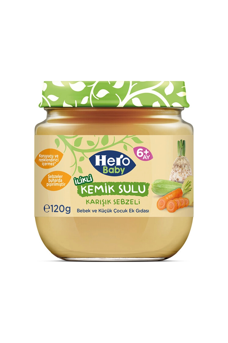 Hero Baby İlikli Kemik Sulu Karışık Sebzeli Kavanoz Maması 120 g