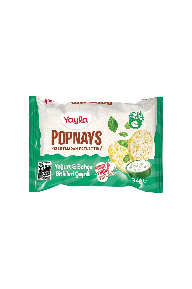 Yayla Popnays Yoğurt & Bahçe Bitki Çeşnili Mısır ve Pirinç Patlağı 34 g