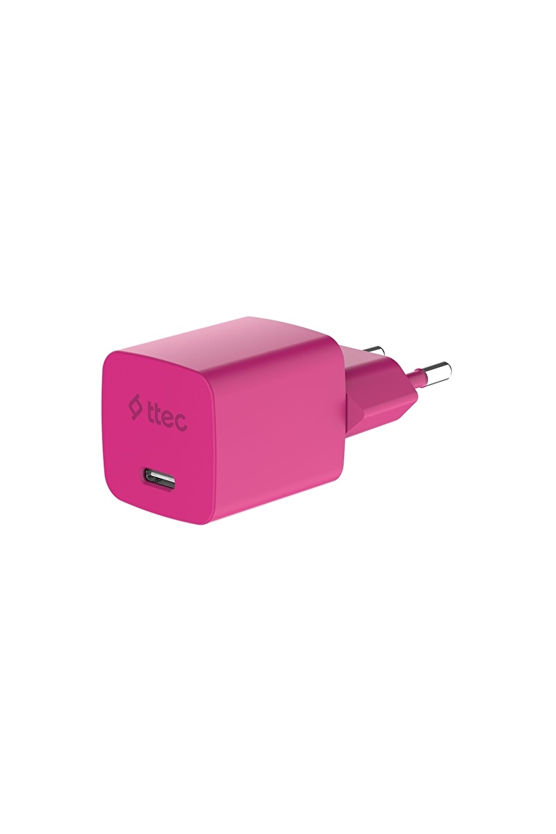 ttec 2SCG20CNP SmartCharger GAN 20W PD Seyahat Hızlı Şarj Aleti + USB-C - USB-C 3A Kablolu Pembe