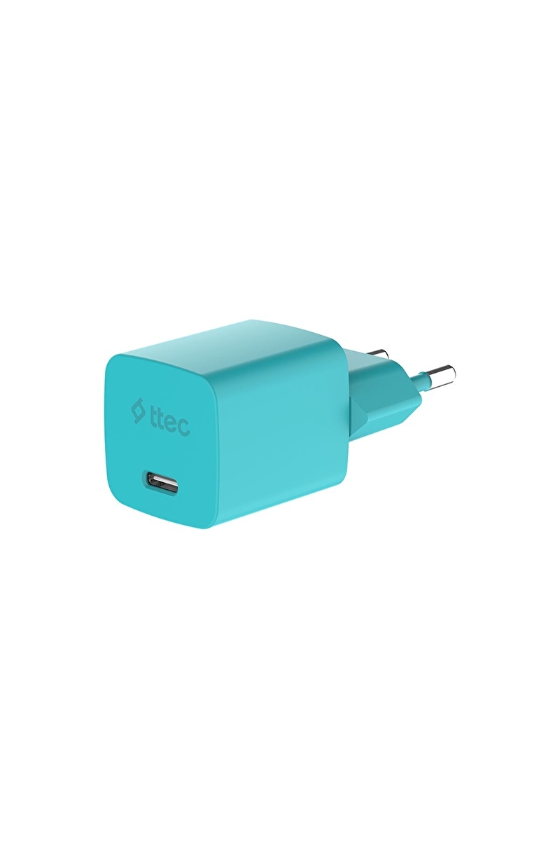 ttec 2SCG20LNM SmartCharger GAN 20W PD Seyahat Hızlı Şarj Aleti + USB-C - Lightning 120cm Kablolu Mavi