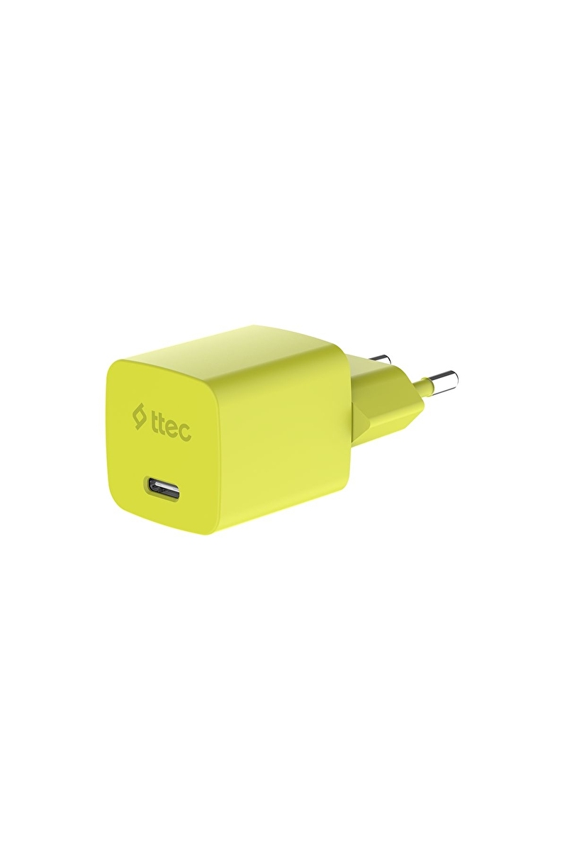 ttec 2SCG20CNS SmartCharger GAN 20W PD Seyahat Hızlı Şarj Aleti + USB-C - USB-C 3A Kablolu Sarı