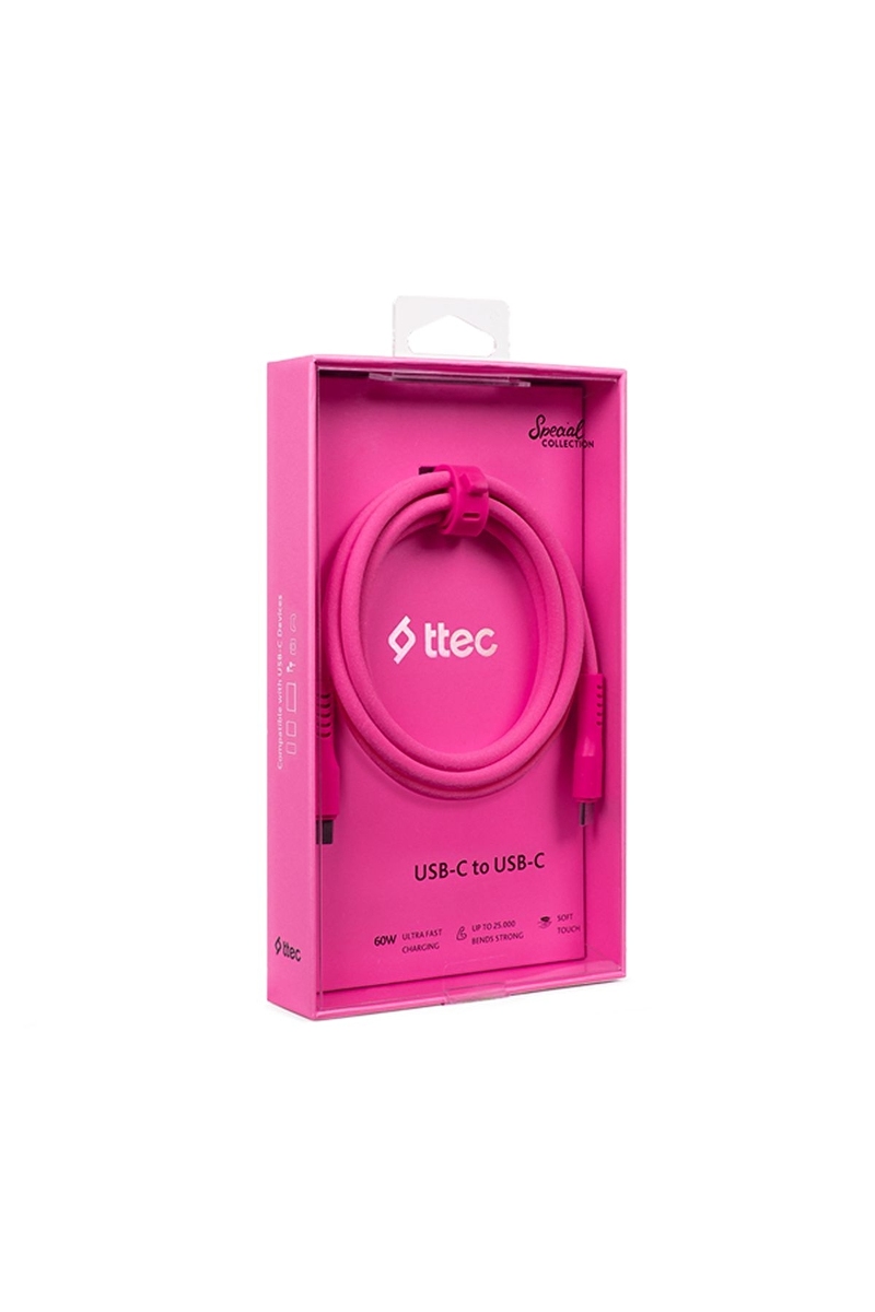 ttec 2DK59NP USB-C - USB-C 120cm 60W PD/QC Hızlı Şarj/Data Kablosu-Neon Pembe