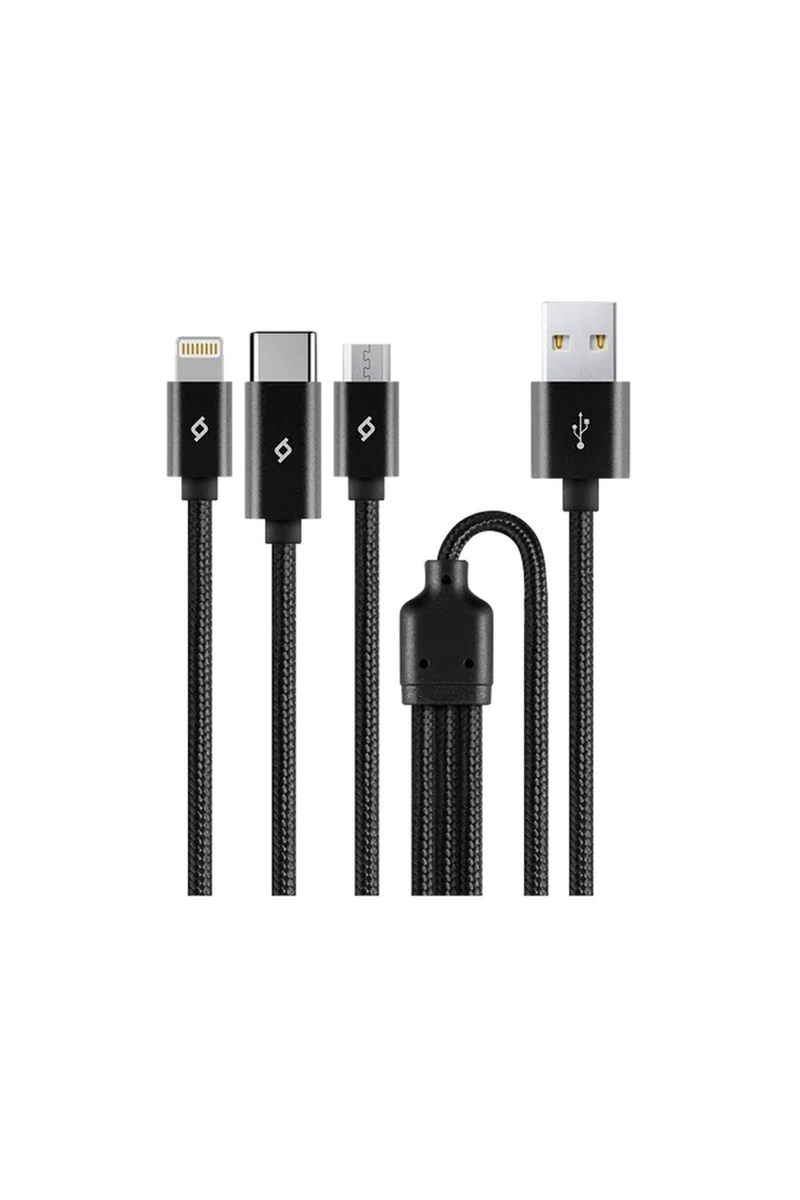 ttec AlumiCable Trio Şarj Kablosu 1mt. USB-A - USB-C / Lightning / Micro USB Siyah 2DK39S