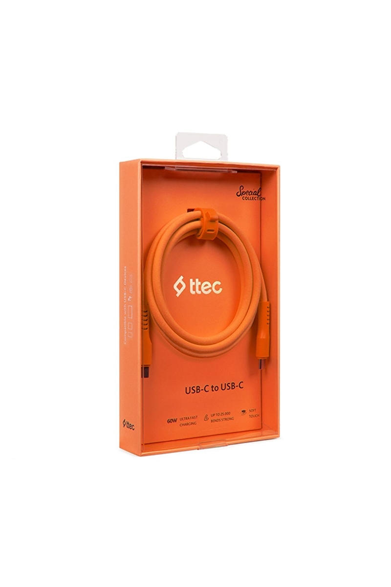 ttec 2DK59NT USB-C - USB-C 120cm 60W PD/QC Hızlı Şarj/Data Kablosu-Neon Turuncu