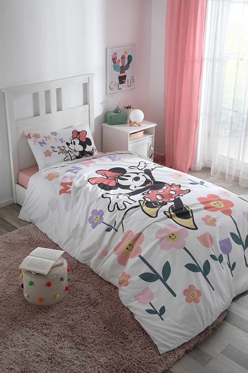 Özdilek Minnie Mouse Flowers Tek Kişilik Disney Lisanslı Lastikli Çarşaf Çocuk Nevresim Takımı
