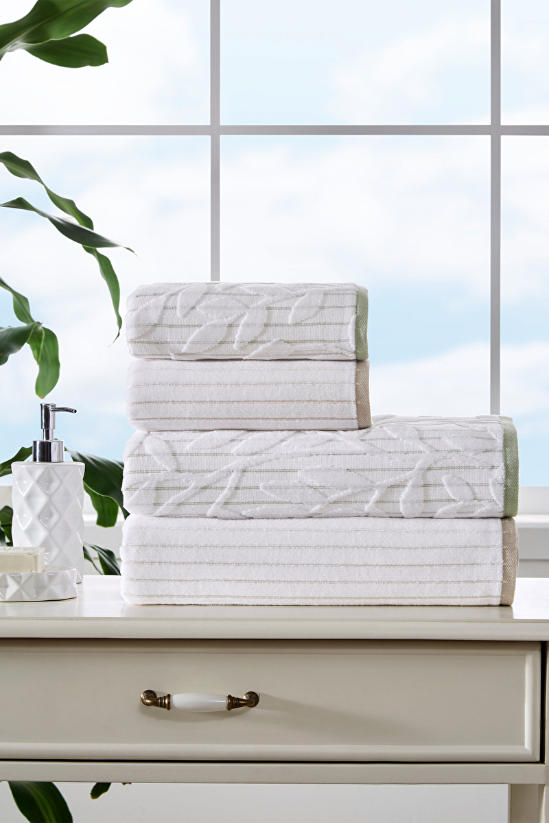 Özdilek Leaf Stripe Kadife Havlu Seti