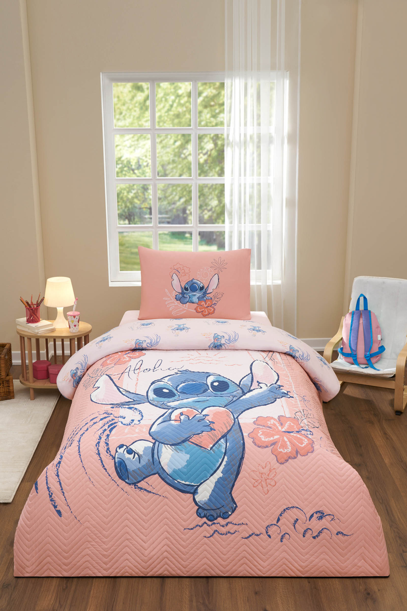 Özdilek Stitch Aloha Disney Lisanslı Kapitoneli Tek Kişilik Çocuk Nevresim Takımı