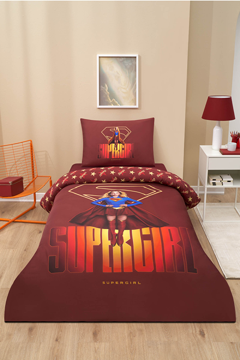Özdilek Supergirl Lisanslı Lastikli Çarşaf Tek Kişilik Nevresim Takımı