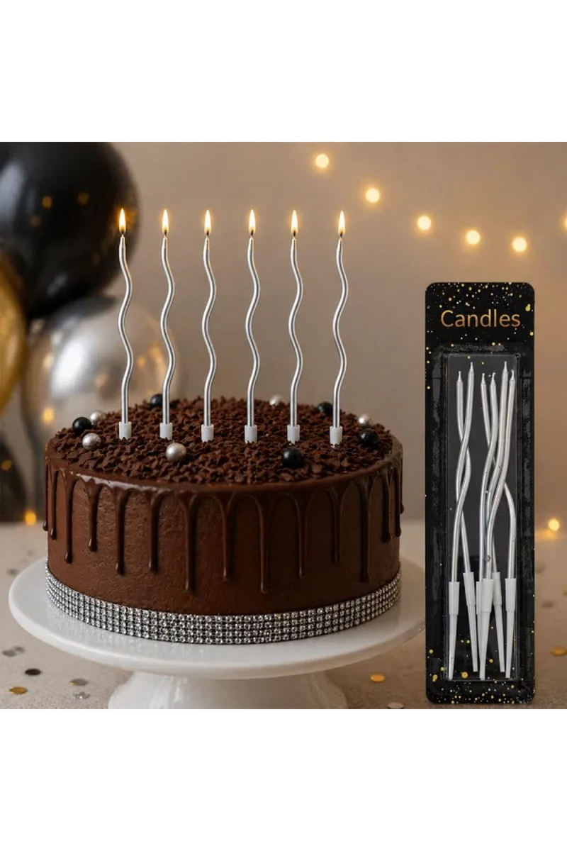 Orca Tel Mum Kıvrımlı Gümüş Renk 11 cm