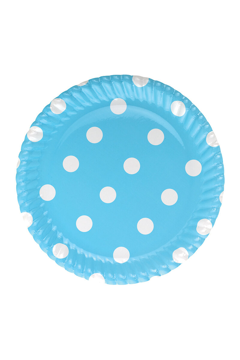 Roll-Up Açık Mavi Puantiyeli Karton Tabak 23 cm 8 li