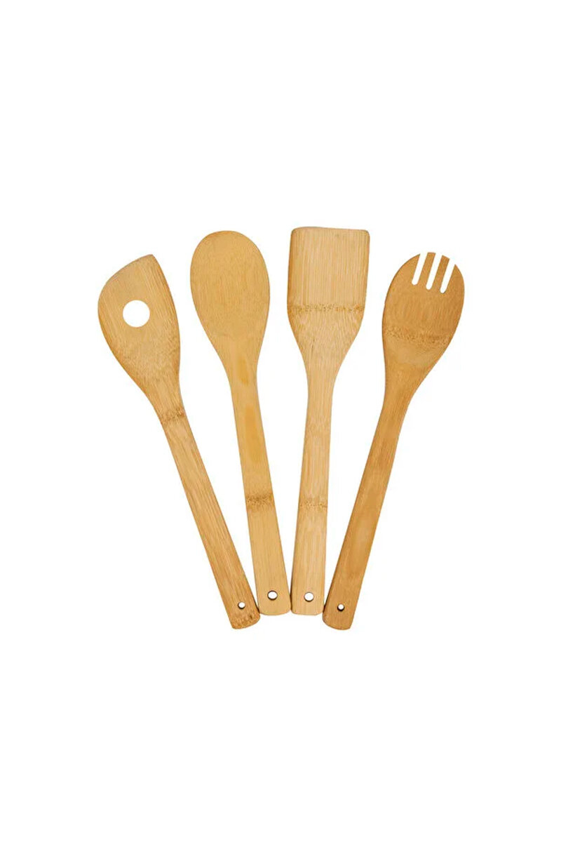 Bestchoice 4'lü Bambu Pişirme Seti Spatula Servis Kaşığı Servis Çatalı