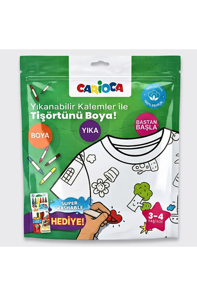 Carioca Boyanabilir Tişört-Keçeli 3-4 Yaş Kalem Hediyeli