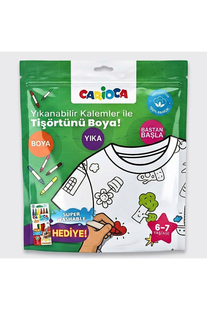 Carioca Boyanabilir Tişört-Keçeli 6-7 Yaş Kalem Hediyeli