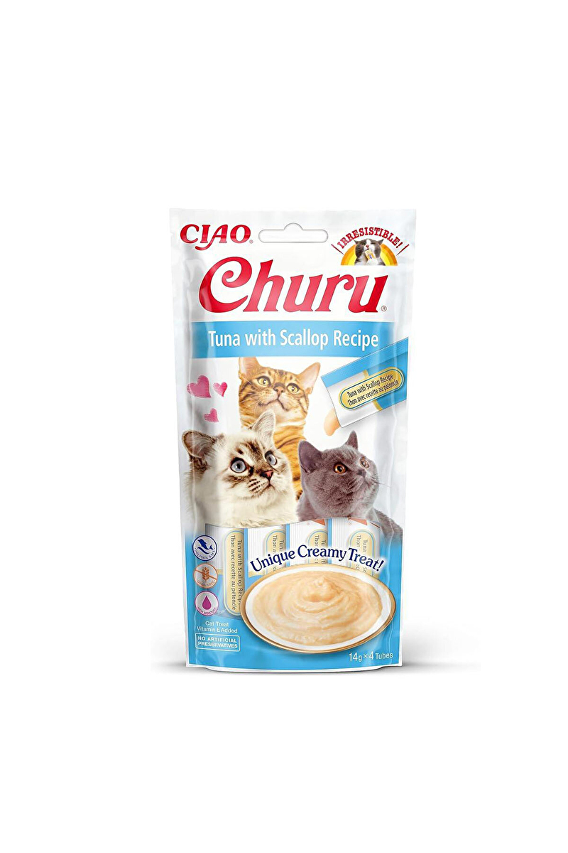 Ciao Churu Cream Ton Balıklı ve Deniz Taraklı Kedi Ödül Kreması 4 x 14 Gr