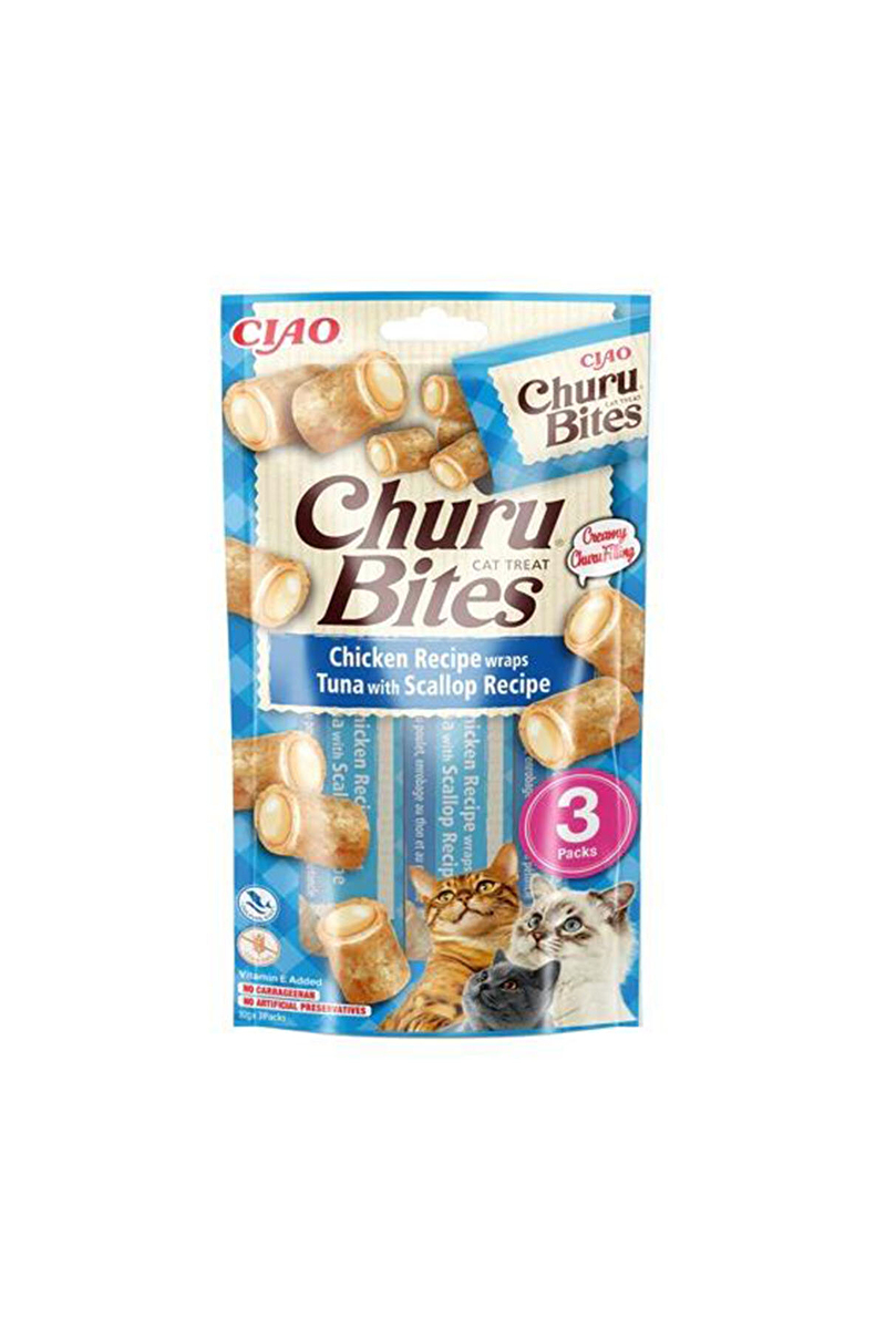 Ciao Churu Bites Tavuk Sargılı , Ton Balıklı ve Somonlu Kedi Ödül Maması 3 x 10 Gr