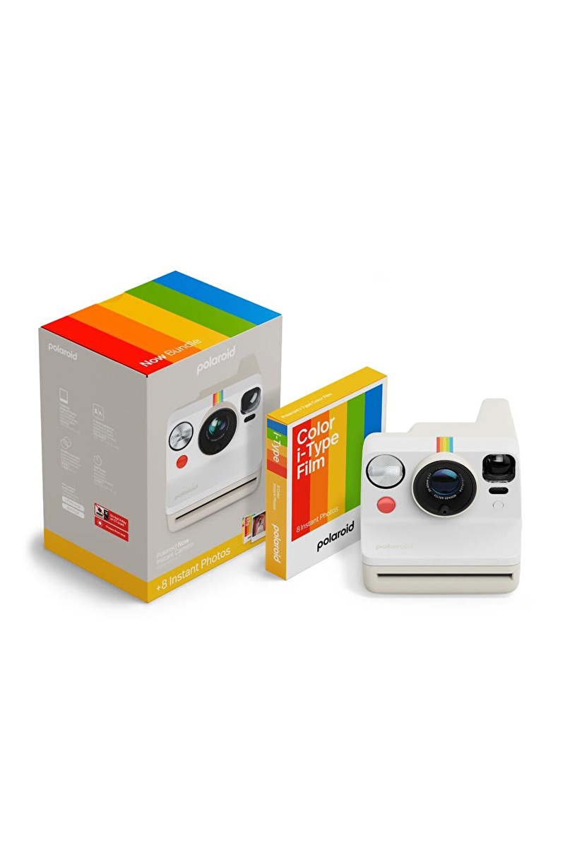 Polaroid Now Gen 3 Pebble White + Color Film Bundle (8 photos)