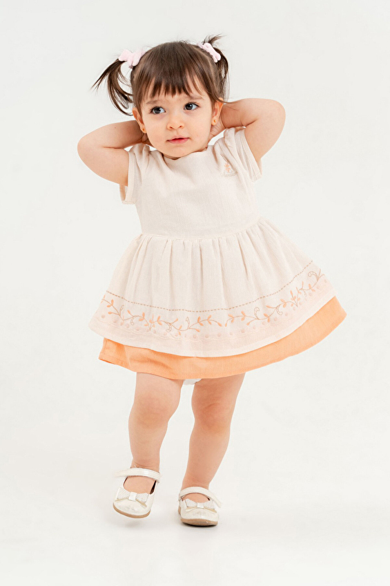 Moonstar Bebek Kız Çocuk Elbise 49127 Bej
