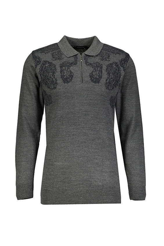Finesuits Regular Fit Polo Yaka Fermuarlı Erkek Desenli Yünlü Kazak 2422201024 DSFPYR Koyu gri Finesuits Regular Fit Polo Yaka Fermuarlı Erkek Desenli Yünlü Kazak 2422201024 DSFPYR Koyu gri