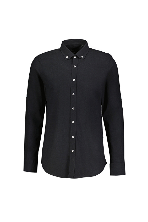 Finesuits Regular Fit Uzun Kol Düğmeli Yaka Erkek Keten Karışımlı Gömlek 2412103013 SKDR Siyah Finesuits Regular Fit Uzun Kol Düğmeli Yaka Erkek Keten Karışımlı Gömlek 2412103013 SKDR Siyah