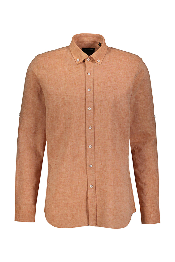 Finesuits Regular Fit Uzun Kol Düğmeli Yaka Erkek Keten Karışımlı Gömlek 2412103013 SKDR Turuncu Finesuits Regular Fit Uzun Kol Düğmeli Yaka Erkek Keten Karışımlı Gömlek 2412103013 SKDR Turuncu