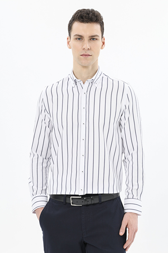 Finesuits Slim Fit Uzun Kol Düğmeli Yaka Erkek Çizgili Gömlek 2412103015 UDS Beyaz Finesuits Slim Fit Uzun Kol Düğmeli Yaka Erkek Çizgili Gömlek 2412103015 UDS Beyaz