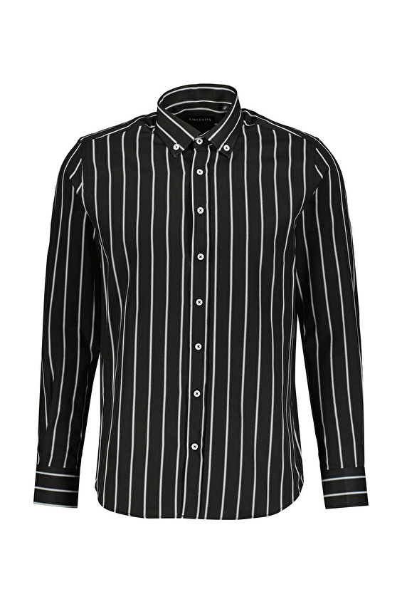 Finesuits Slim Fit Uzun Kol Düğmeli Yaka Erkek Çizgili Gömlek 2412103015 UDS Siyah Finesuits Slim Fit Uzun Kol Düğmeli Yaka Erkek Çizgili Gömlek 2412103015 UDS Siyah