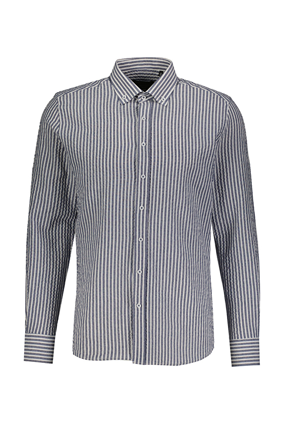 Finesuits Slim Fit Uzun Kol Düğmeli Yaka Erkek Gofreli Çizligi Gömlek 2412103019 UDS Lacivert Finesuits Slim Fit Uzun Kol Düğmeli Yaka Erkek Gofreli Çizligi Gömlek 2412103019 UDS Lacivert