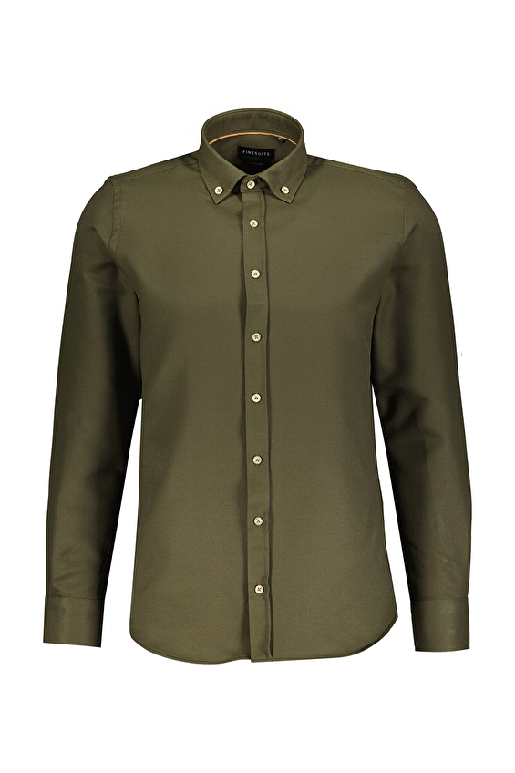 Finesuits Slim Fit Uzun Kol Düğmeli Yaka Erkek Armürlü Gömlek 2412103021 UDS Haki Finesuits Slim Fit Uzun Kol Düğmeli Yaka Erkek Armürlü Gömlek 2412103021 UDS Haki
