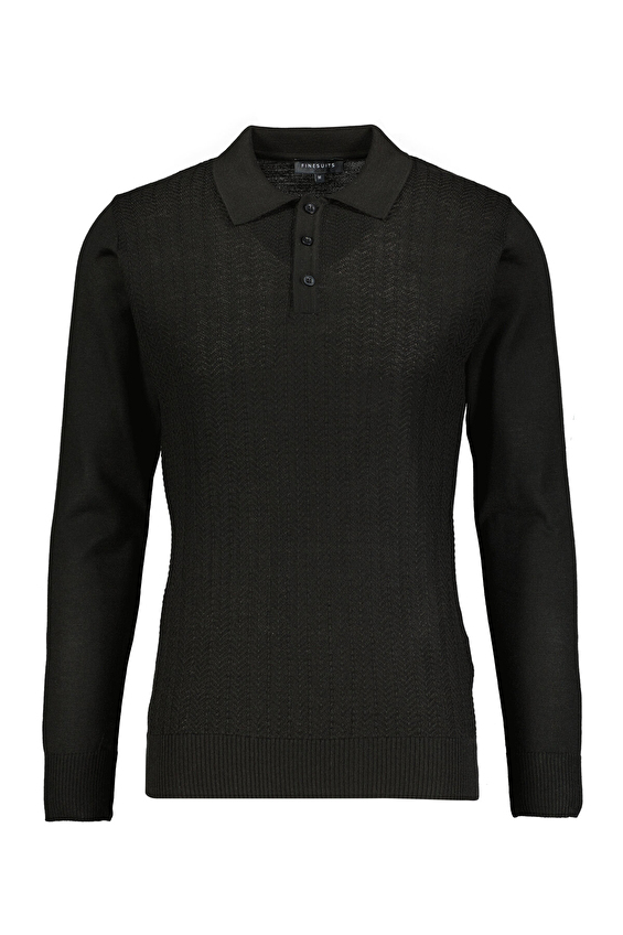 Finesuits Polo Yaka Regular Fit Yün Karışımlı Erkek Düz Yünlü Desenli Yünlü Kazak 2522201014 PYR Siyah Finesuits Polo Yaka Regular Fit Yün Karışımlı Erkek Düz Yünlü Desenli Yünlü Kazak 2522201014 PYR Siyah