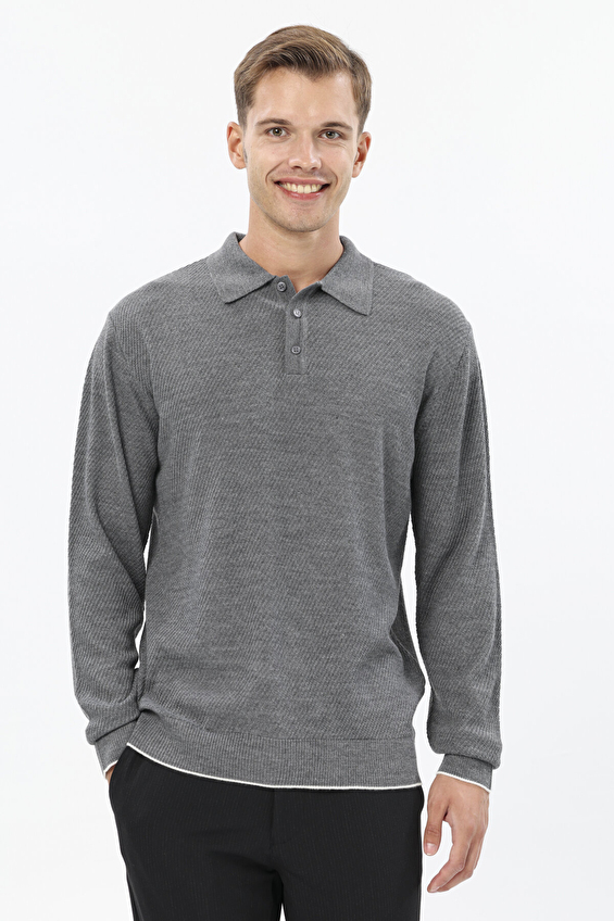 Finesuits Polo Yaka Regular Fit Yün Karışımlı Erkek Düz Yünlü Desenli Yünlü Kazak 2522201017 PYR Gri melanj Finesuits Polo Yaka Regular Fit Yün Karışımlı Erkek Düz Yünlü Desenli Yünlü Kazak 2522201017 PYR Gri melanj