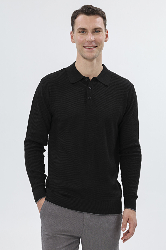 Finesuits Polo Yaka Regular Fit Yün Karışımlı Erkek Düz Yünlü Desenli Yünlü Kazak 2522201017 PYR Siyah Finesuits Polo Yaka Regular Fit Yün Karışımlı Erkek Düz Yünlü Desenli Yünlü Kazak 2522201017 PYR Siyah