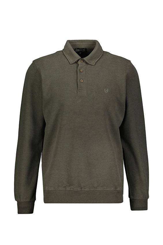 Finesuits Polo Yaka Regular Fit Erkek Kadife Sweatshirt 252209001 KDFPYR Haki Finesuits Polo Yaka Regular Fit Erkek Kadife Sweatshirt 252209001 KDFPYR Haki