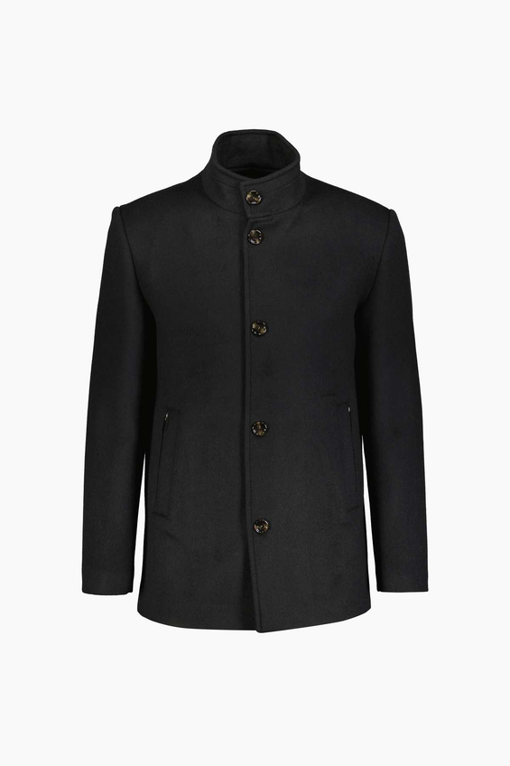 Finesuits Yün Karışımlı Kaşe Regular Fit Hakim Yaka Erkek Kaban 2622205001 Siyah