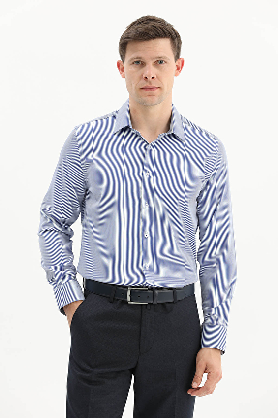 Finesuits Slim Fit Erkek Gömlek 2612104008 Mavi