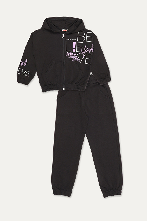 Funfair Regular Fit Lastikli Paça Fermuarlı Kapüşonlu 2 İplik Lastikli Kız Çocuk Takım 2526302008 FK Siyah Funfair Regular Fit Lastikli Paça Fermuarlı Kapüşonlu 2 İplik Lastikli Kız Çocuk Takım 2526302008 FK Siyah