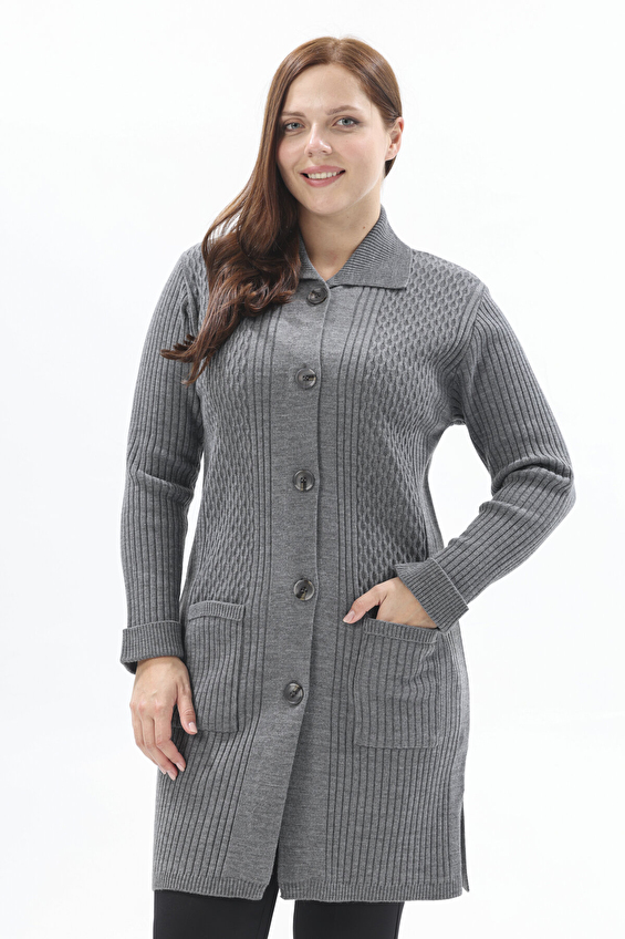 Shefame Kadın Uzun Ceket 2524BK102013 Gri Shefame Kadın Uzun Ceket 2524BK102013 Gri