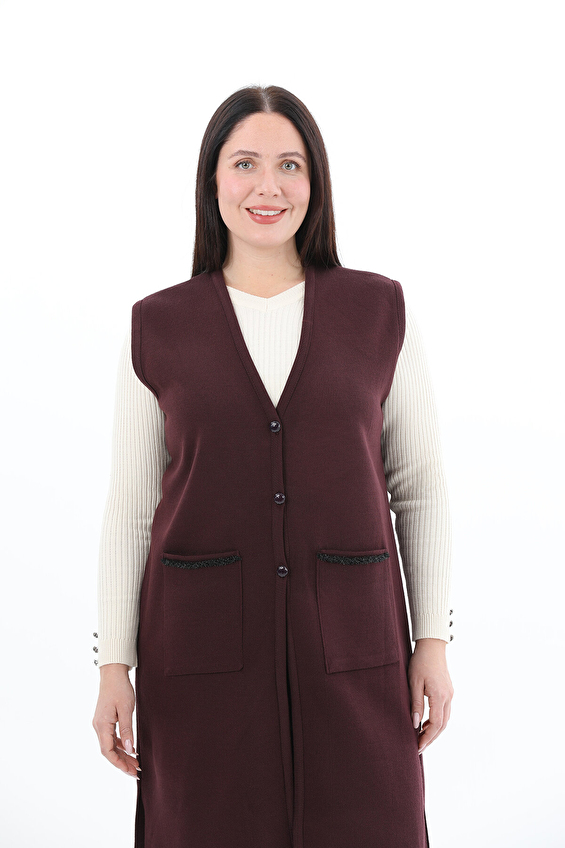 Shefame Kadın Uzun Yelek 2524BK114009 Mürdüm Shefame Kadın Uzun Yelek 2524BK114009 Mürdüm