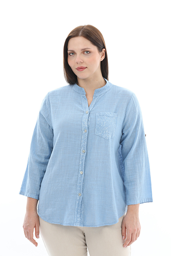 Shefame Düğmeli Kadın Bluz 2614KK110046 Mavi Shefame Düğmeli Kadın Bluz 2614KK110046 Mavi