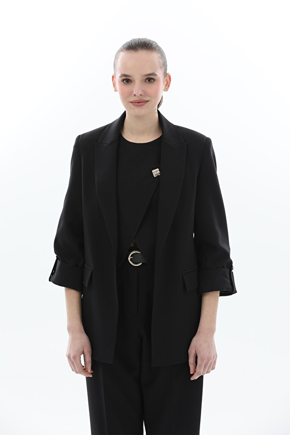 Shefame Regular Fit Apoletli Klasik Yaka Kadın Ceket 2614KK102634 Siyah Shefame Regular Fit Apoletli Klasik Yaka Kadın Ceket 2614KK102634 Siyah