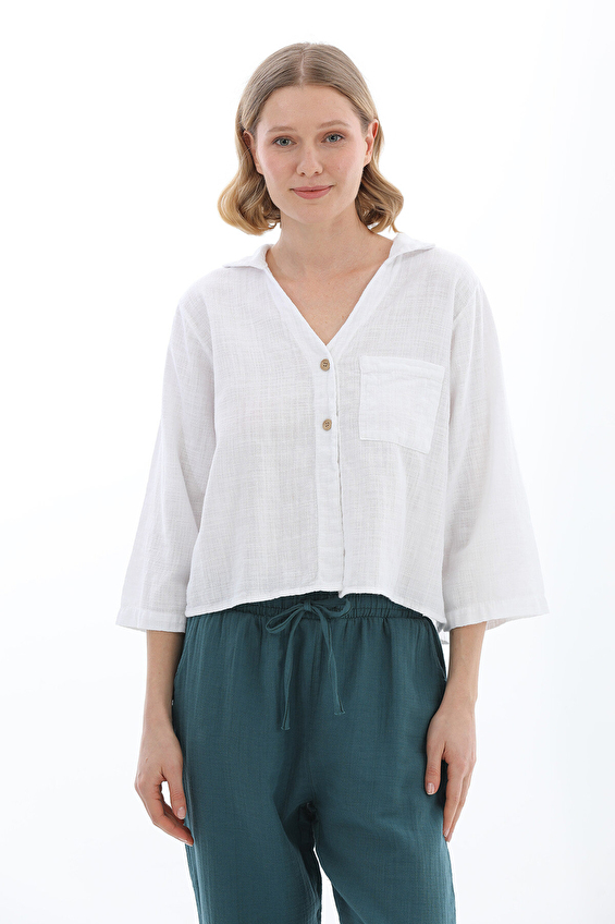 Crew Up Regular Fit Gömlek Yaka Kadın Gömlek 2614KS108629 Beyaz Crew Up Regular Fit Gömlek Yaka Kadın Gömlek 2614KS108629 Beyaz