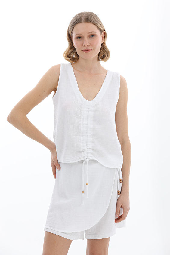 Crew Up Regular Fit Kolsuz Kadın Bluz 2614KS105678 Beyaz Crew Up Regular Fit Kolsuz Kadın Bluz 2614KS105678 Beyaz