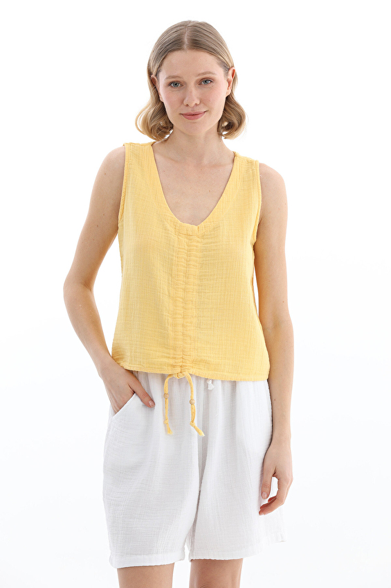 Crew Up Regular Fit Kolsuz Kadın Bluz 2614KS105678 Sarı Crew Up Regular Fit Kolsuz Kadın Bluz 2614KS105678 Sarı